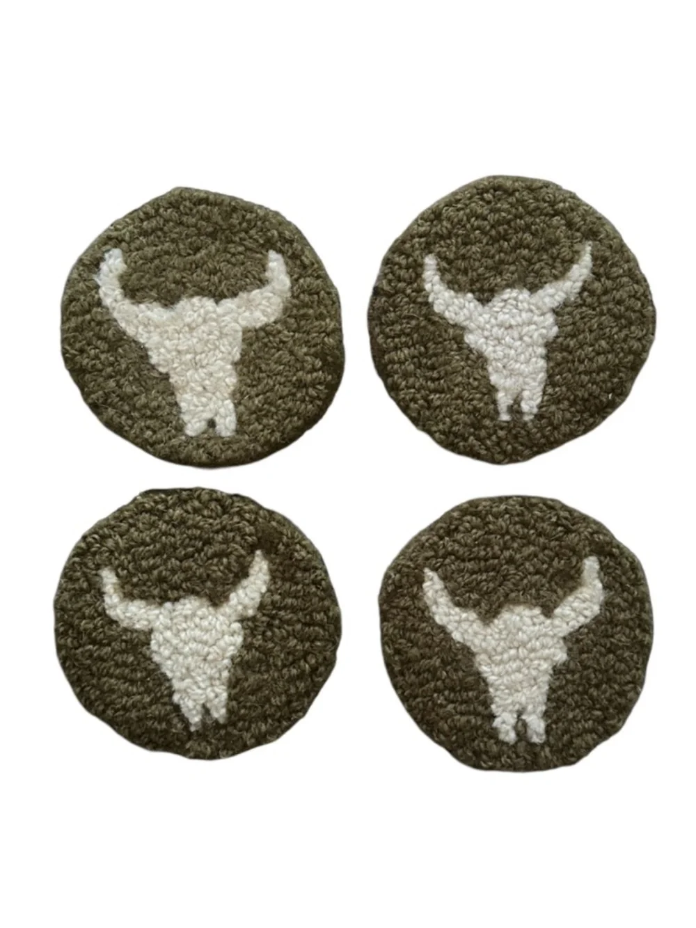 CHANDLER 4 CORNERS Coasters Buffalo Skull (set of 4) Hooked Wool Laura Megroy